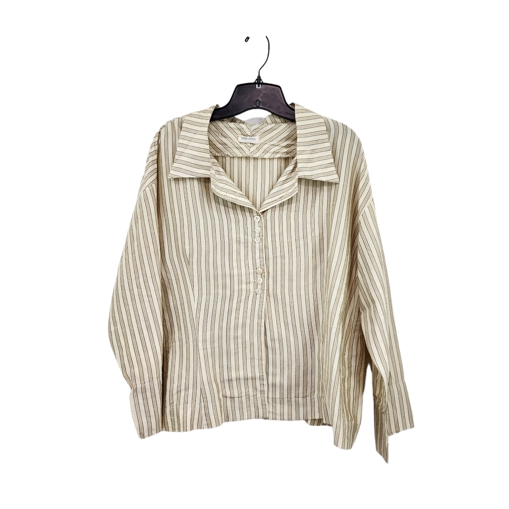 Krista Larson Women's Linen Stripes Button Front Shirt